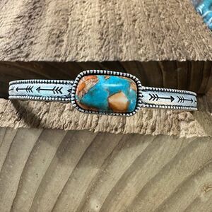 Gemstone Cuff Bracelet in Antique Silver Finish, Southwestern Cowgirl Bangle, S